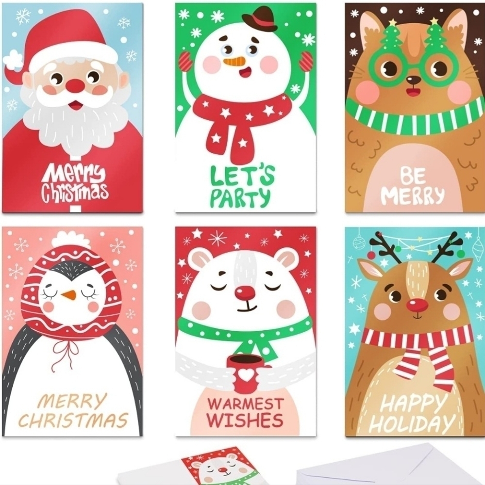 LOKIPA 36 Piece Christmas Greeting Cards 6 Design Merry Christmas Greeting Cards